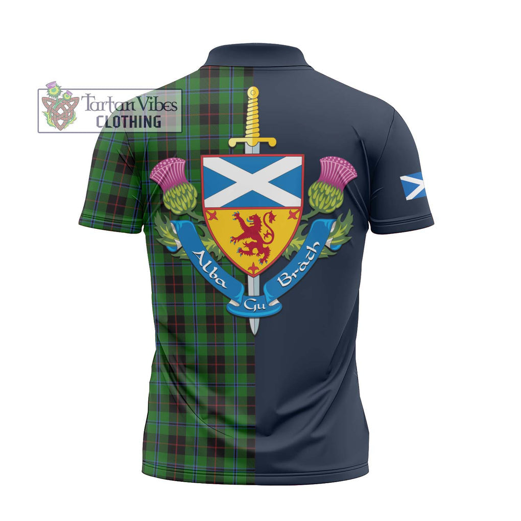 Tartan Vibes Clothing Douglas Black Tartan Zipper Polo Shirt with Scottish Lion Royal Arm Half Style