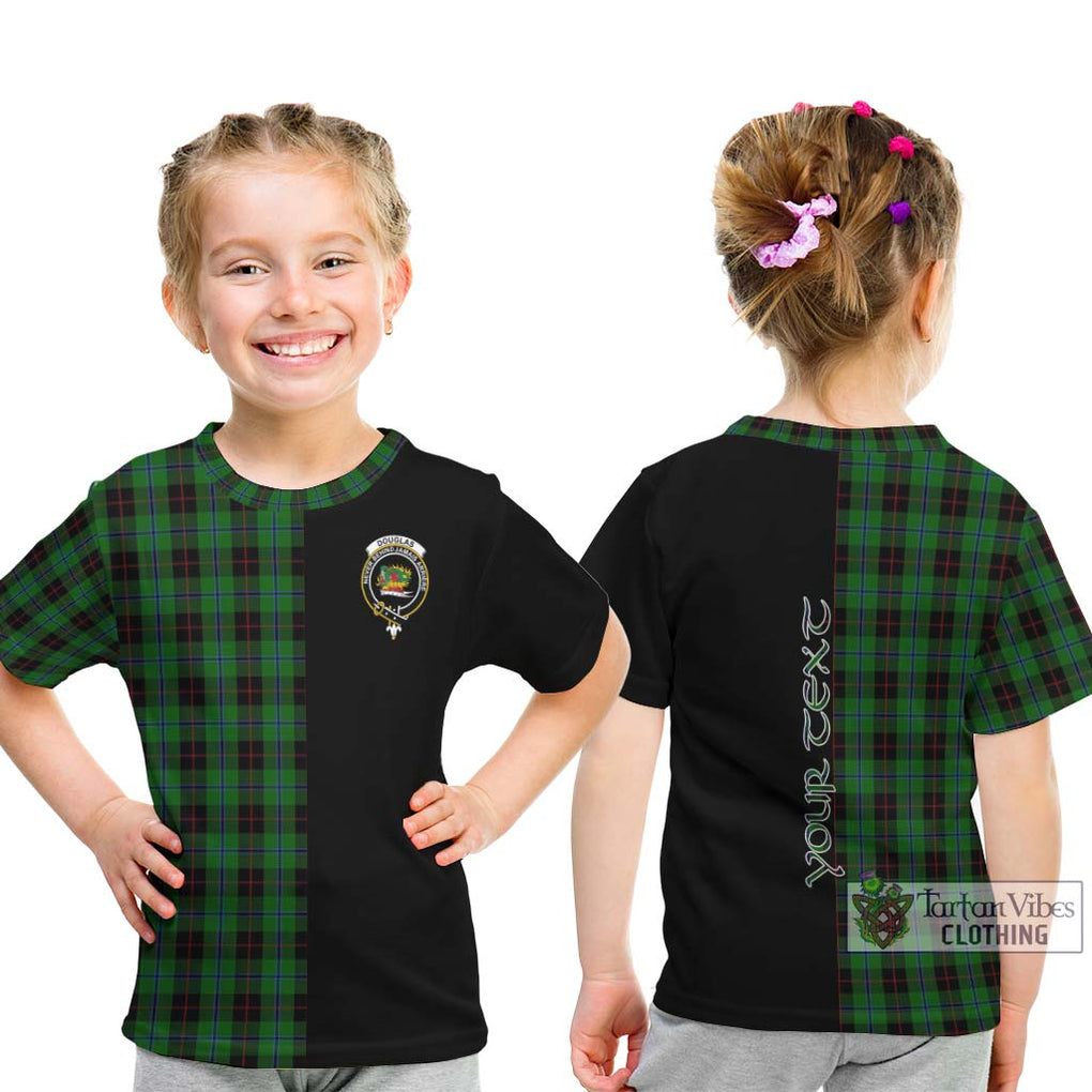 Douglas Black Tartan Kid T-Shirt with Family Crest and Half Of Me Style - Tartanvibesclothing Shop