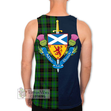 Douglas Black Tartan Men's Tank Top Alba with Scottish Lion Royal Arm Half Style