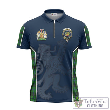 Douglas Black Tartan Zipper Polo Shirt with Family Crest and Lion Rampant Vibes Sport Style