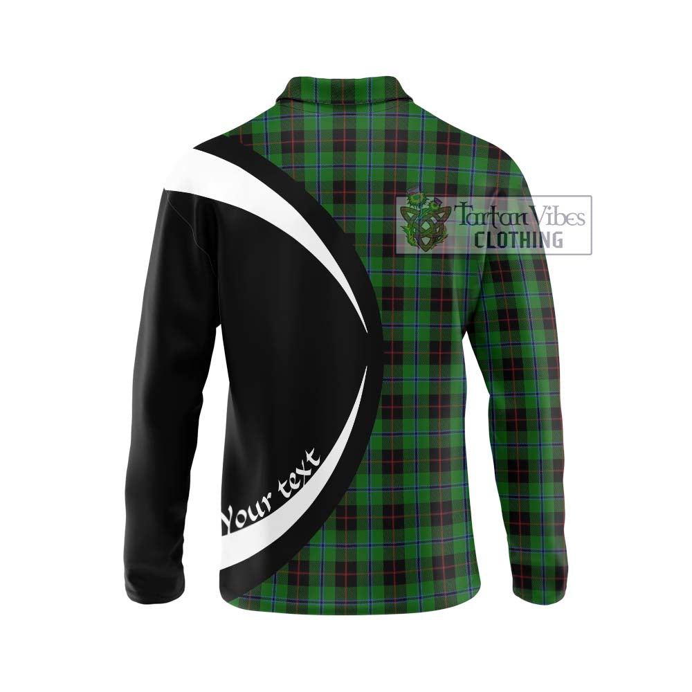 Douglas Black Tartan Long Sleeve Polo Shirt with Family Crest Circle Style - Tartan Vibes Clothing