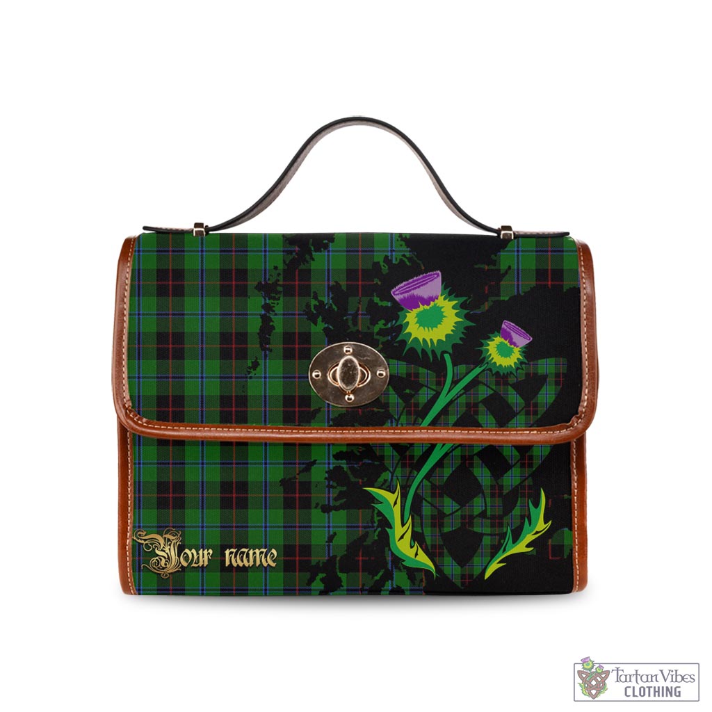 Tartan Vibes Clothing Douglas Black Tartan Waterproof Canvas Bag with Scotland Map and Thistle Celtic Accents