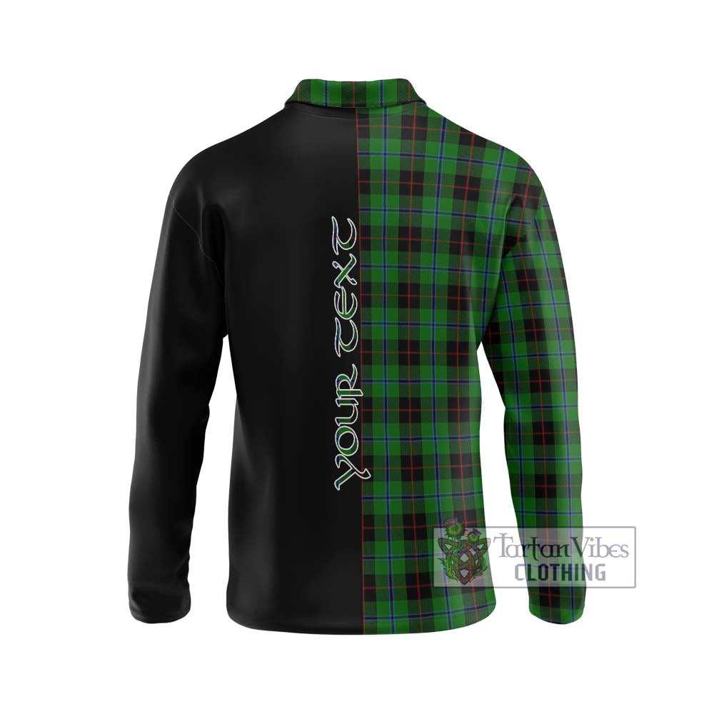 Douglas Black Tartan Long Sleeve Polo Shirt with Family Crest and Half Of Me Style - Tartanvibesclothing Shop