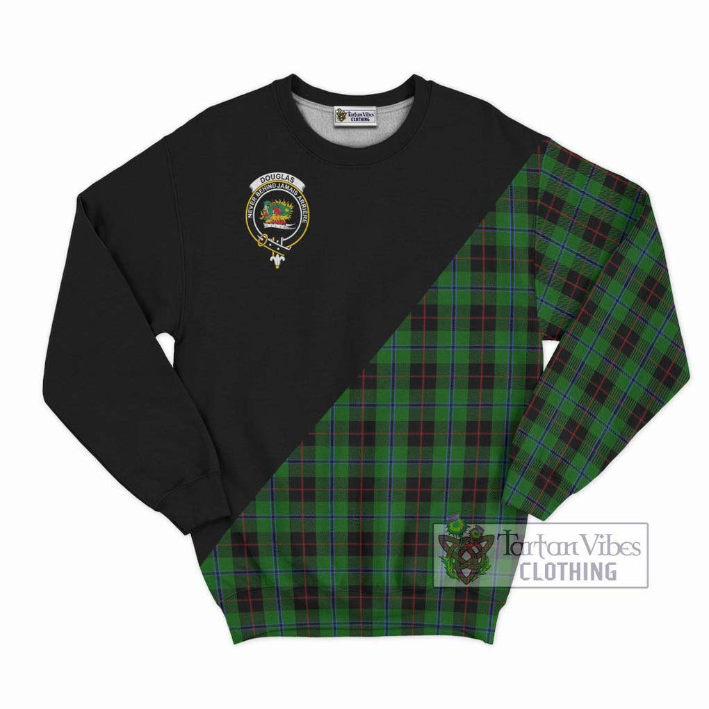 Douglas Black Tartan Sweatshirt with Family Crest and Military Logo Style - Tartanvibesclothing Shop