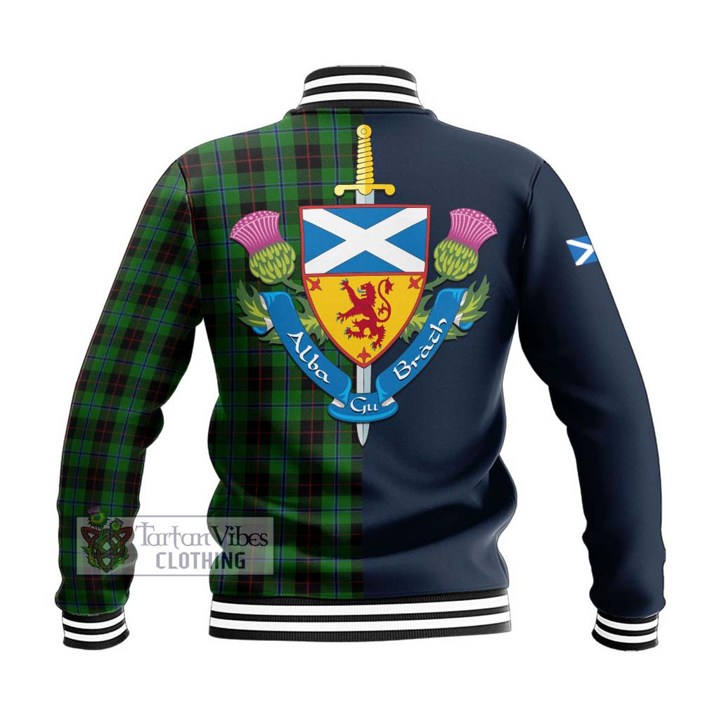 Tartan Vibes Clothing Douglas Black Tartan Baseball Jacket with Scottish Lion Royal Arm Half Style