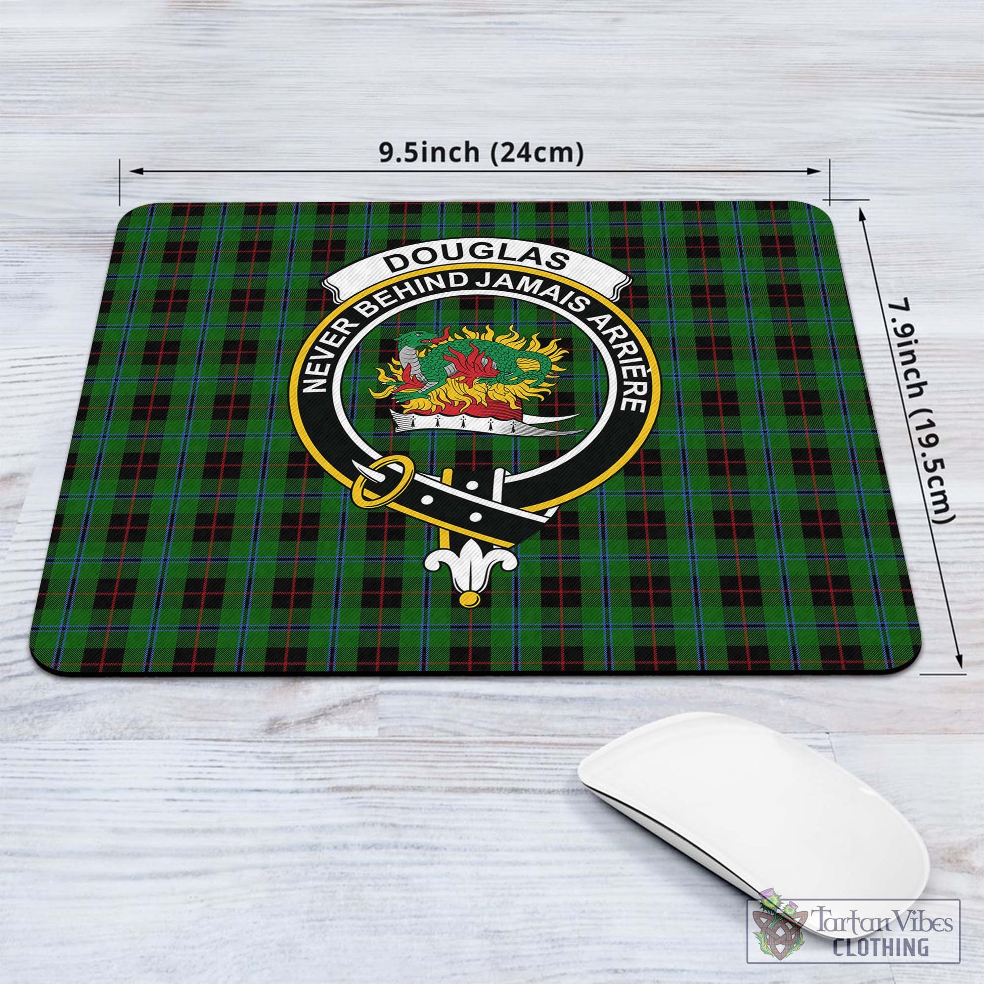 Tartan Vibes Clothing Douglas Black Tartan Mouse Pad with Family Crest