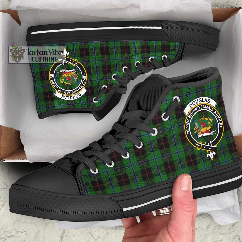 Tartan Vibes Clothing Douglas Black Tartan High Top Shoes with Family Crest