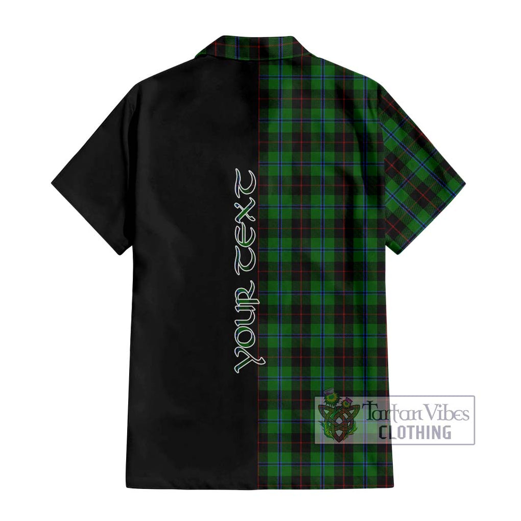 Douglas Black Tartan Short Sleeve Button Shirt with Family Crest and Half Of Me Style - Tartanvibesclothing Shop