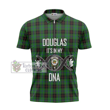 Douglas Black Tartan Zipper Polo Shirt with Family Crest DNA In Me Style