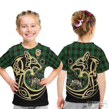 Douglas Black Tartan Kid T-Shirt with Family Crest Celtic Wolf Style