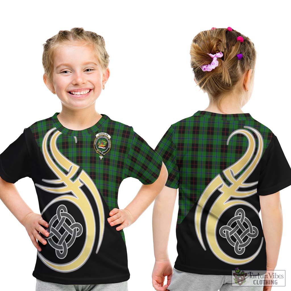 Douglas Black Tartan Kid T-Shirt with Family Crest and Celtic Symbol Style - Tartan Vibes Clothing