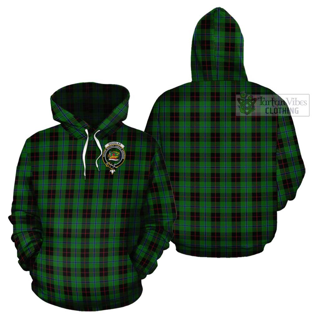 Douglas Black Tartan Cotton Hoodie with Family Crest Pullover Hoodie - Tartan Vibes Clothing