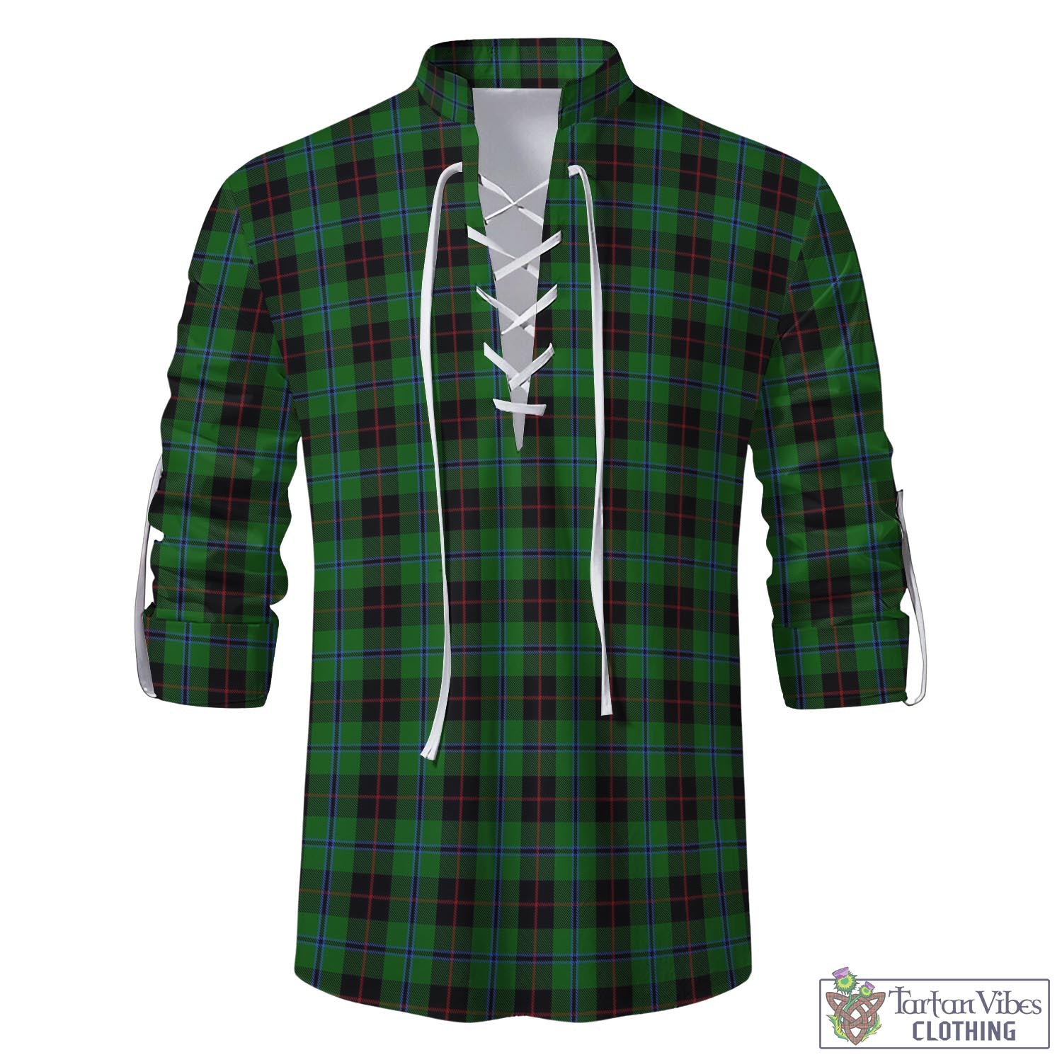 Tartan Vibes Clothing Douglas Black Tartan Men's Scottish Traditional Jacobite Ghillie Kilt Shirt