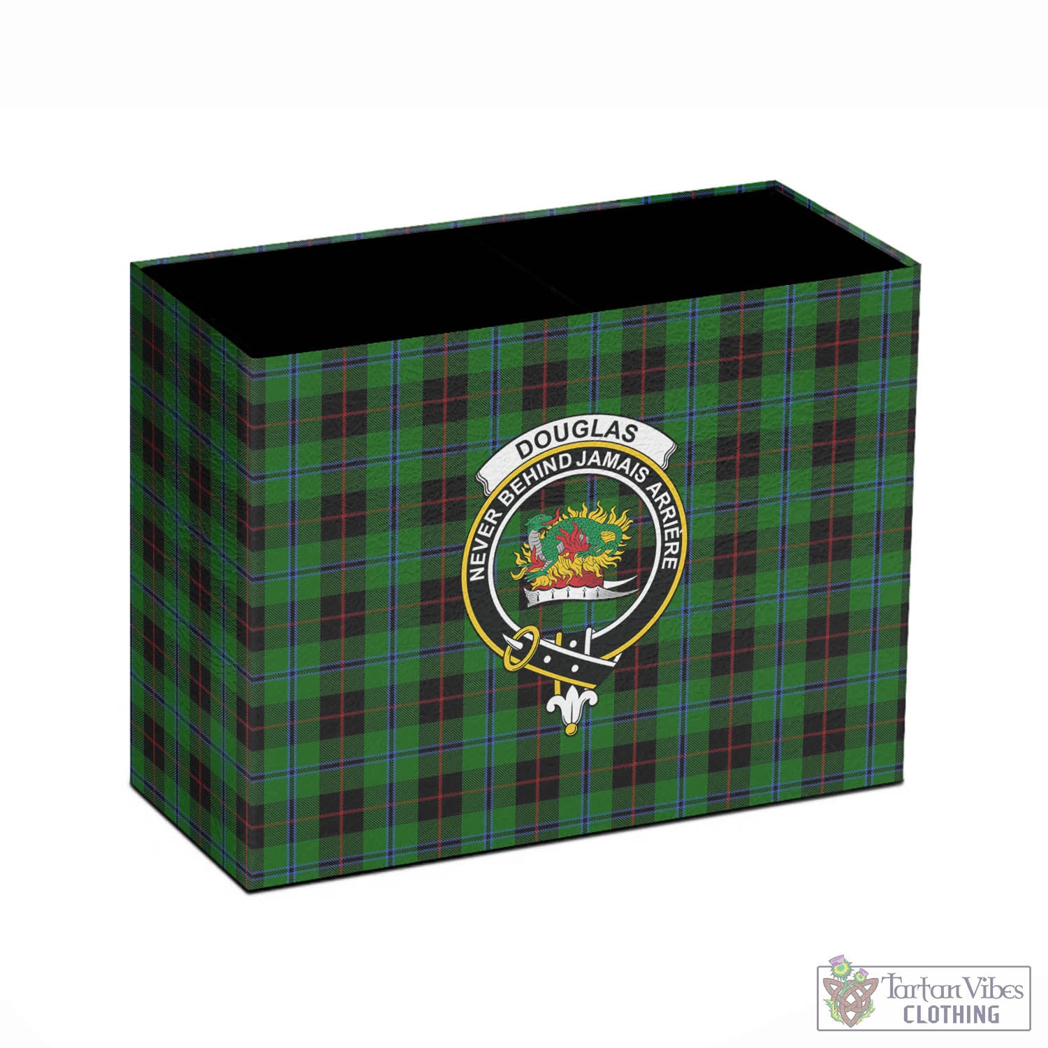 Tartan Vibes Clothing Douglas Black Tartan Pen Holder with Family Crest