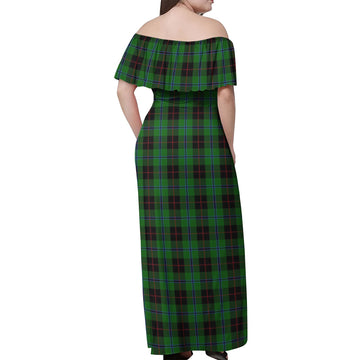 Douglas Black Tartan Off Shoulder Long Dress