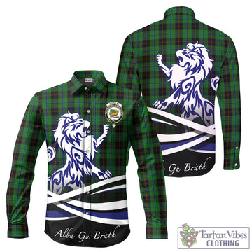 Douglas Black Tartan Long Sleeve Button Up Shirt with Alba Gu Brath Regal Lion Emblem