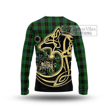 Douglas Black Tartan Long Sleeve T-Shirt with Family Crest Celtic Wolf Style