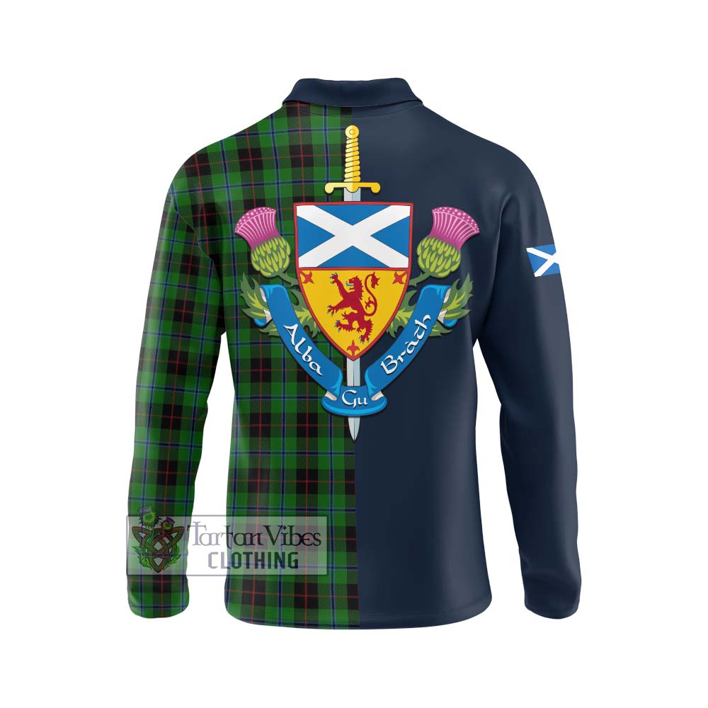 Tartan Vibes Clothing Douglas Black Tartan Long Sleeve Polo Shirt with Scottish Lion Royal Arm Half Style