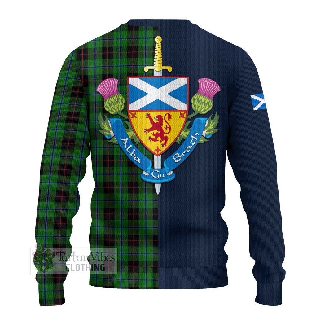 Tartan Vibes Clothing Douglas Black Tartan Knitted Sweater with Scottish Lion Royal Arm Half Style