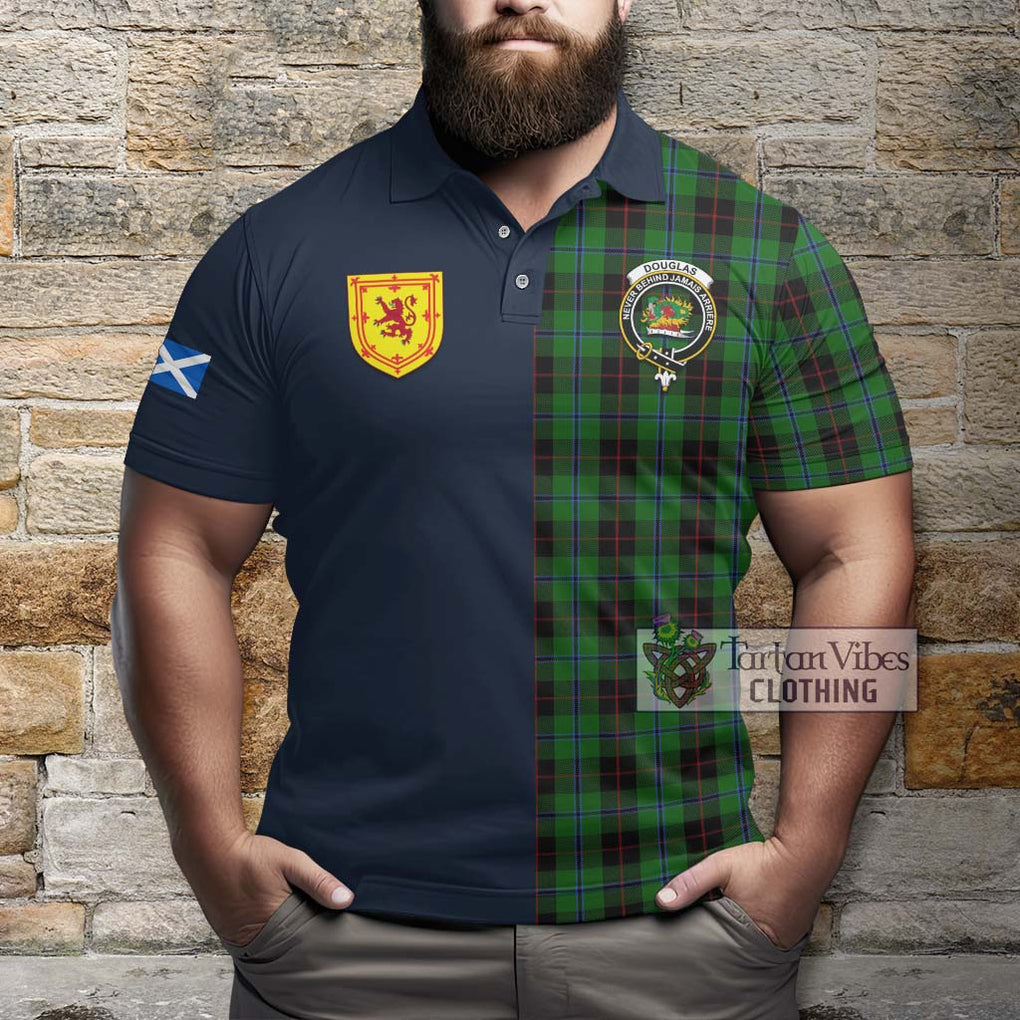 Tartan Vibes Clothing Douglas Black Tartan Polo Shirt with Scottish Lion Royal Arm Half Style