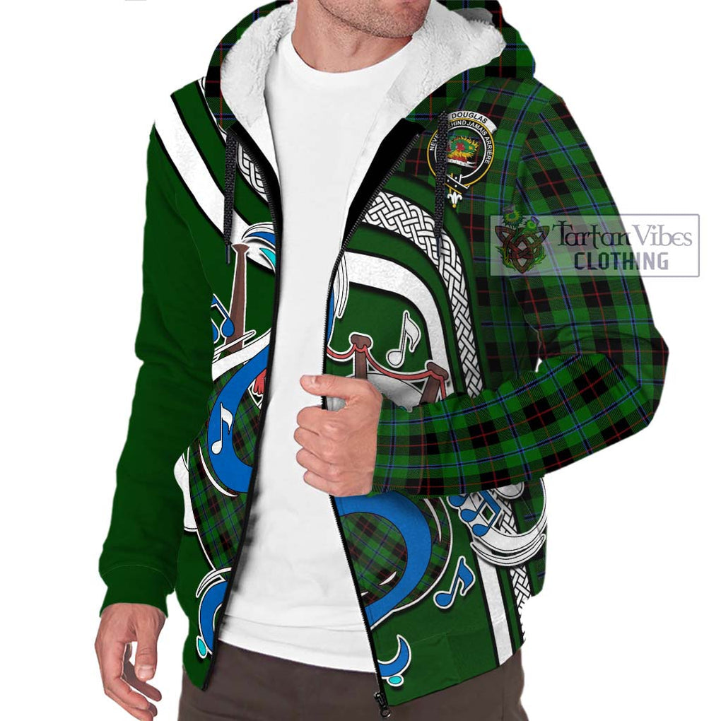 Douglas Black Tartan Sherpa Hoodie with Epic Bagpipe Style Unisex - Tartanvibesclothing Shop