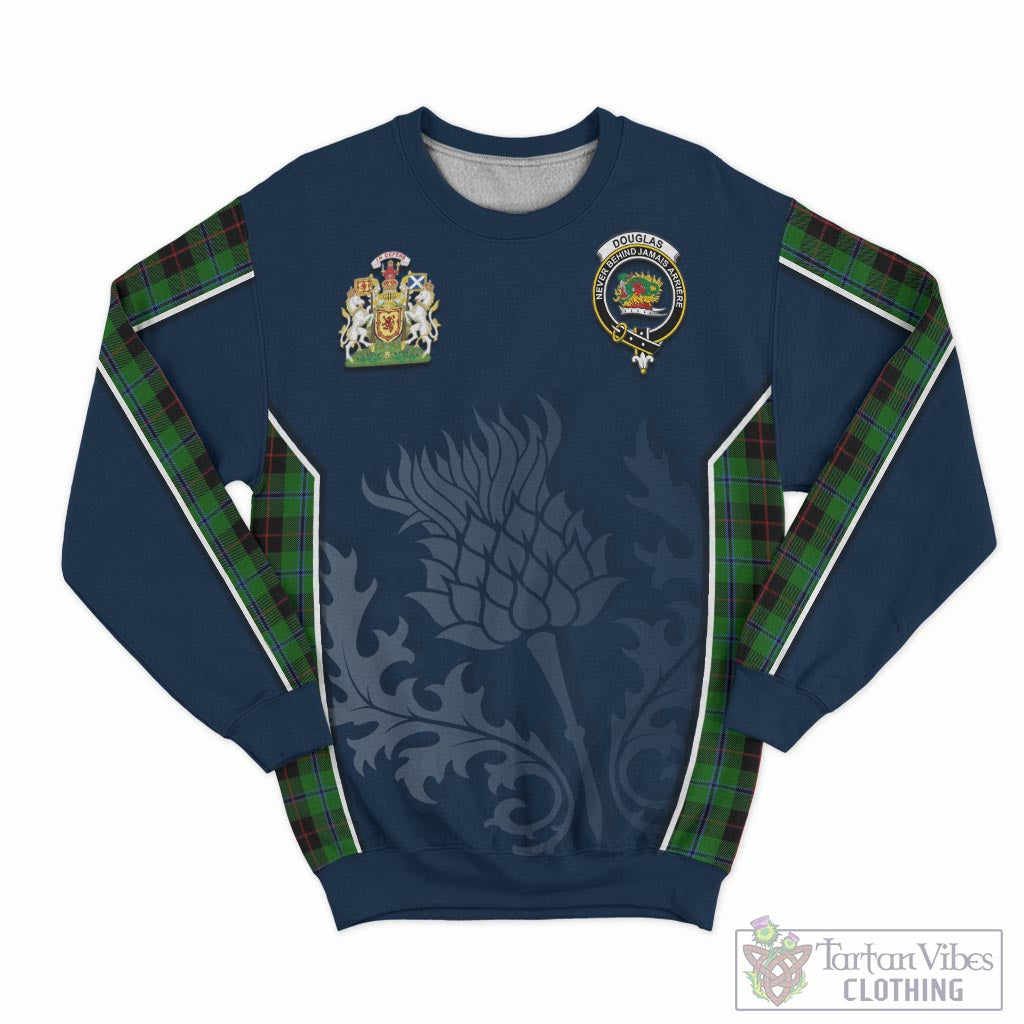 Tartan Vibes Clothing Douglas Black Tartan Sweatshirt with Family Crest and Scottish Thistle Vibes Sport Style