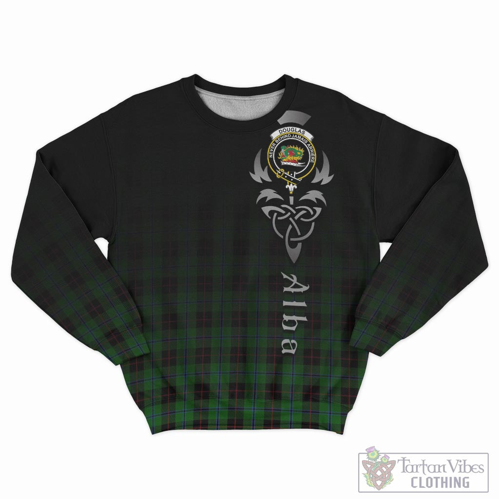 Tartan Vibes Clothing Douglas Black Tartan Sweatshirt Featuring Alba Gu Brath Family Crest Celtic Inspired