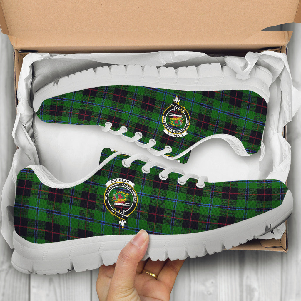 Douglas Black Tartan Sneakers with Family Crest - Tartan Vibes Clothing