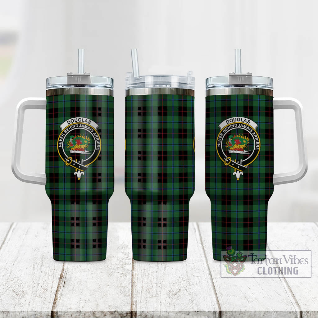 Tartan Vibes Clothing Douglas Black Tartan and Family Crest Tumbler with Handle