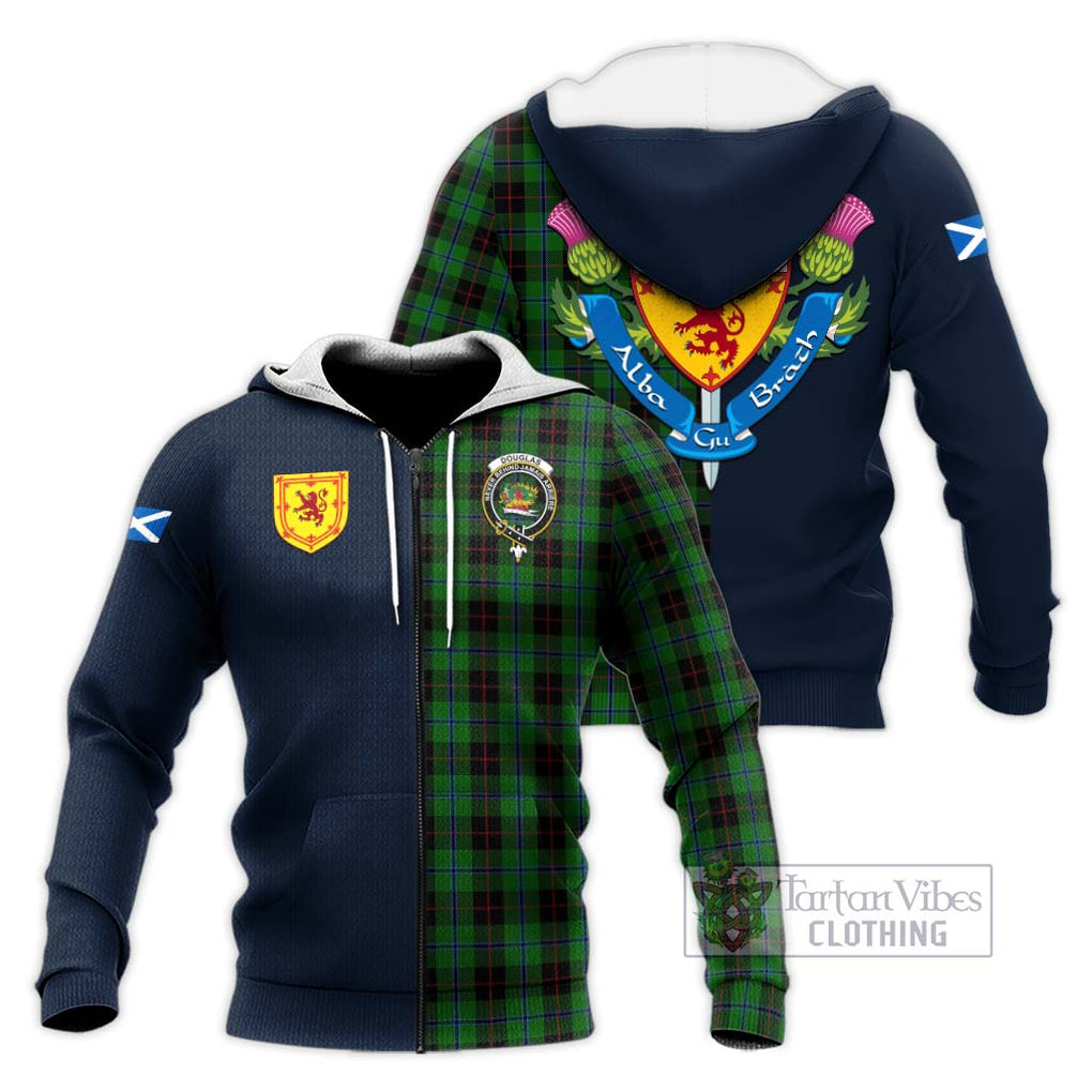 Tartan Vibes Clothing Douglas Black Tartan Knitted Hoodie with Scottish Lion Royal Arm Half Style