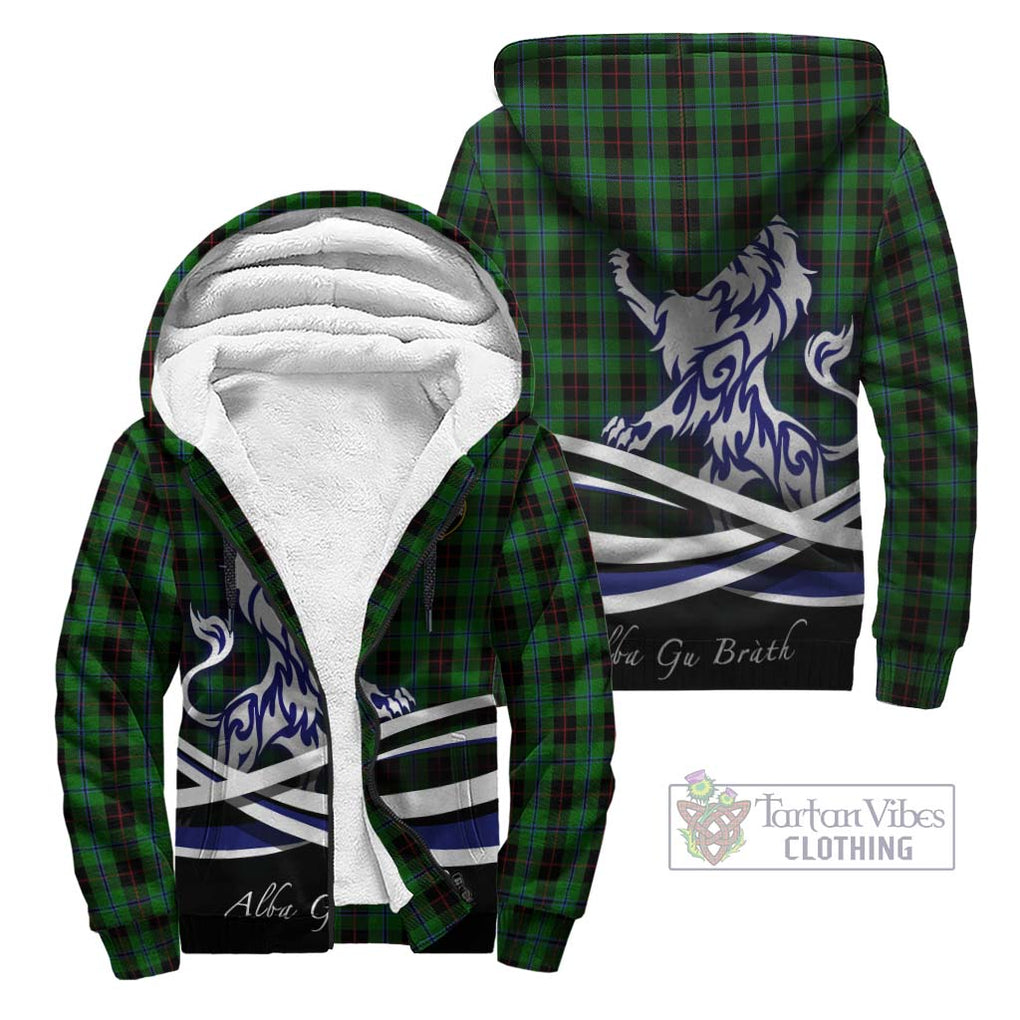 Douglas Black Tartan Sherpa Hoodie with Alba Gu Brath Regal Lion Emblem Unisex - Tartanvibesclothing Shop