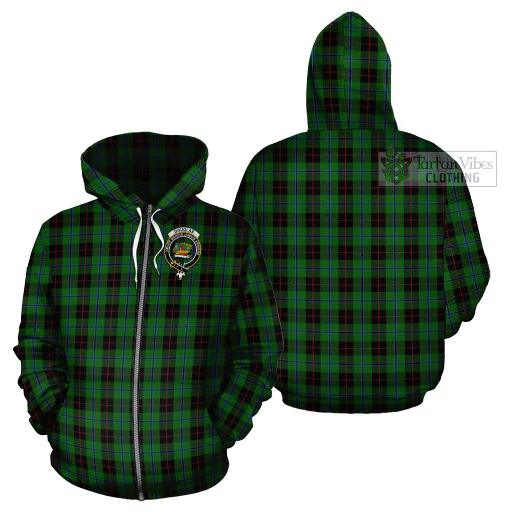 Douglas Black Tartan Cotton Hoodie with Family Crest Zip Hoodie - Tartan Vibes Clothing