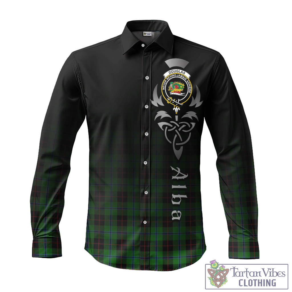 Tartan Vibes Clothing Douglas Black Tartan Long Sleeve Button Up Featuring Alba Gu Brath Family Crest Celtic Inspired