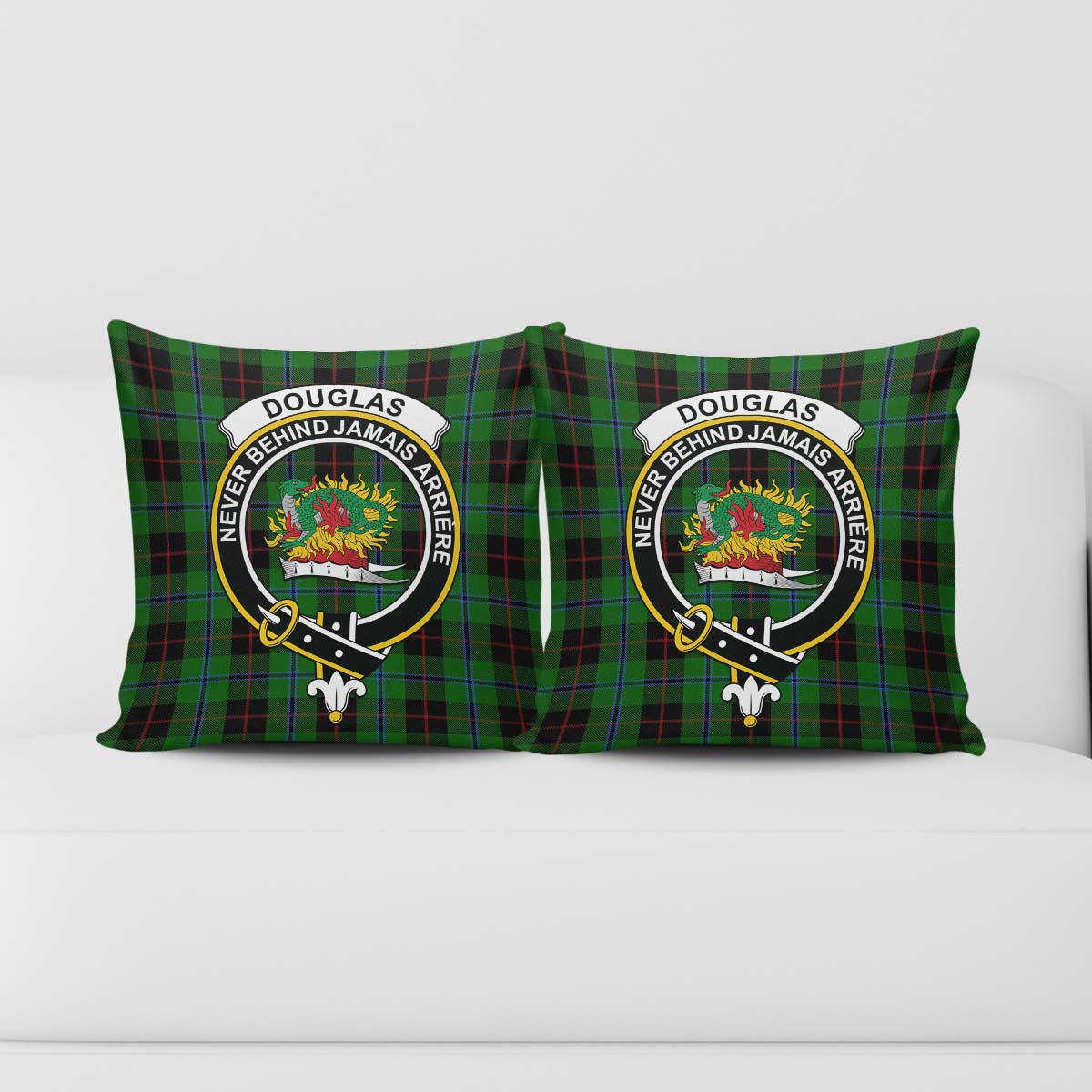 Douglas Black Tartan Pillow Cover with Family Crest - Tartanvibesclothing