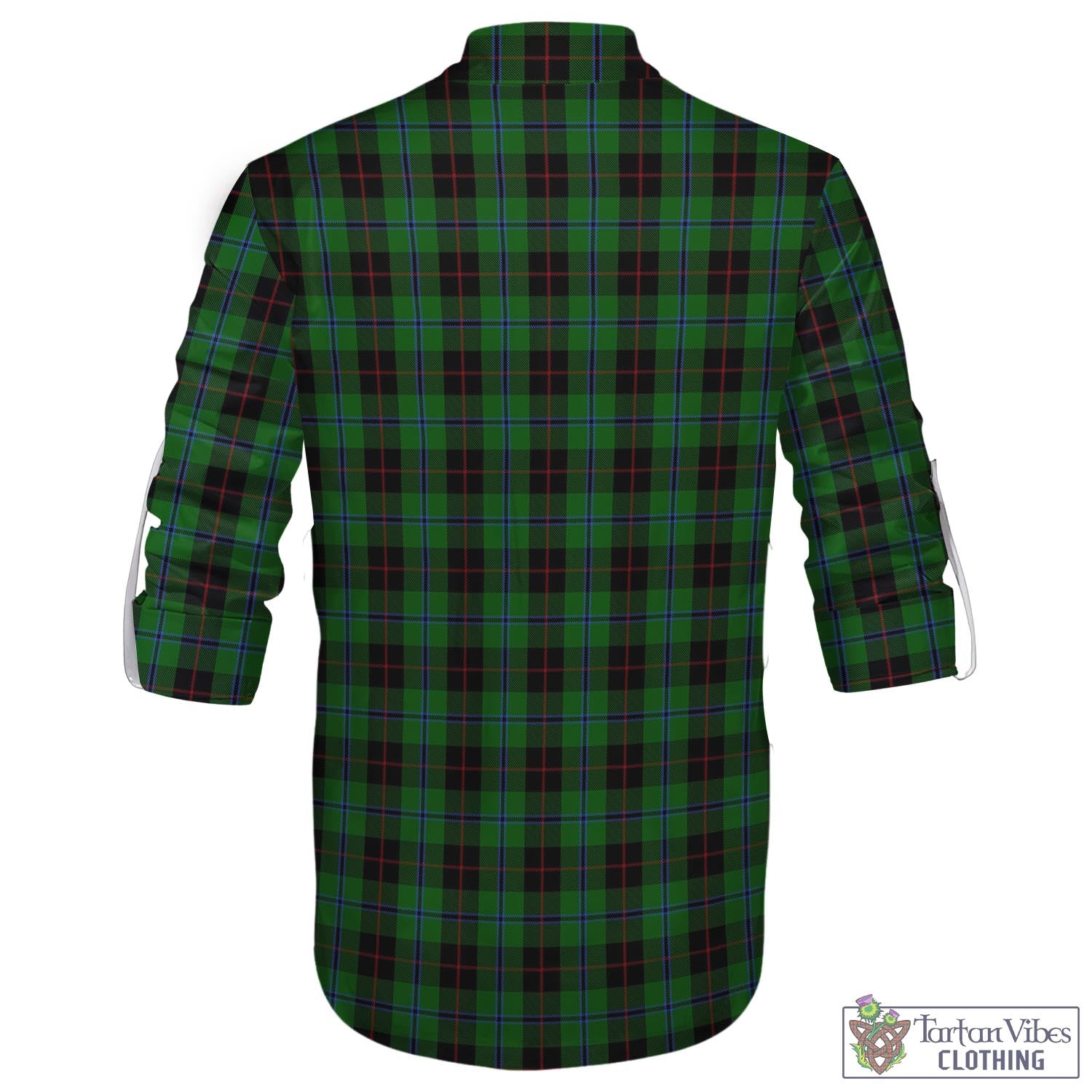 Tartan Vibes Clothing Douglas Black Tartan Men's Scottish Traditional Jacobite Ghillie Kilt Shirt with Family Crest