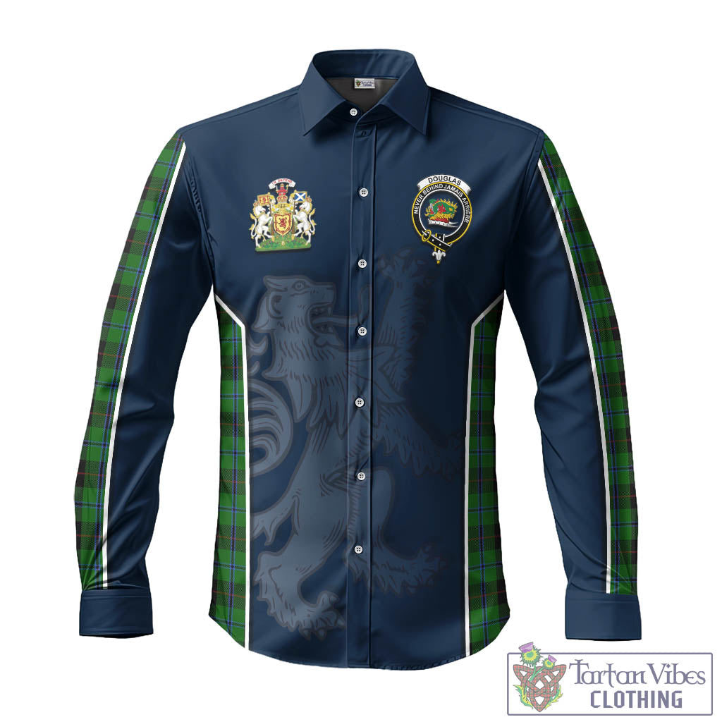 Tartan Vibes Clothing Douglas Black Tartan Long Sleeve Button Up Shirt with Family Crest and Lion Rampant Vibes Sport Style