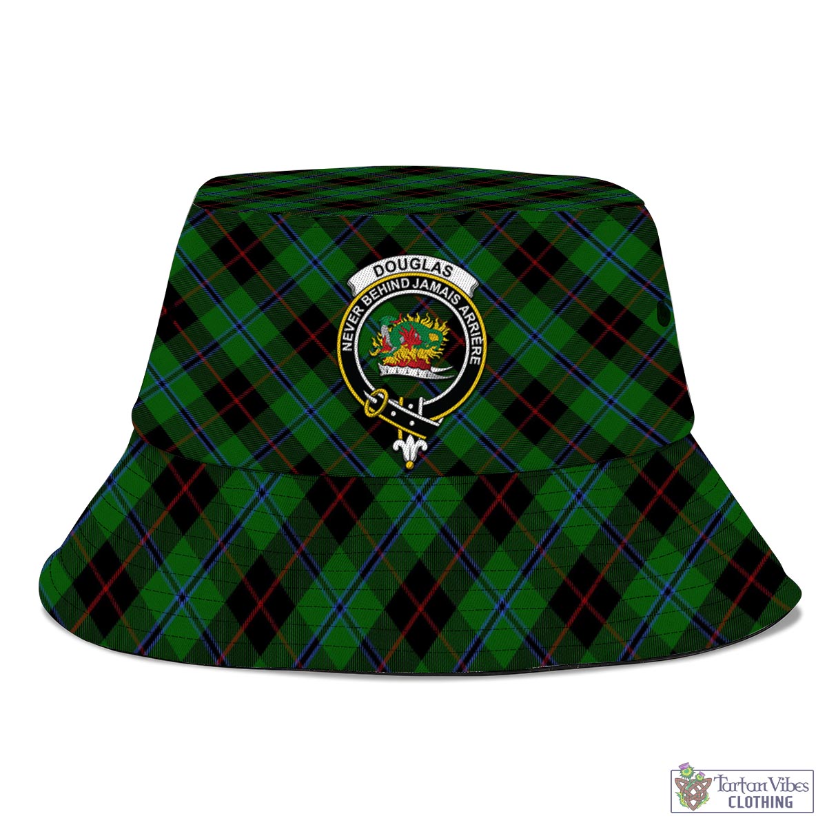 Tartan Vibes Clothing Douglas Black Tartan Bucket Hat with Family Crest