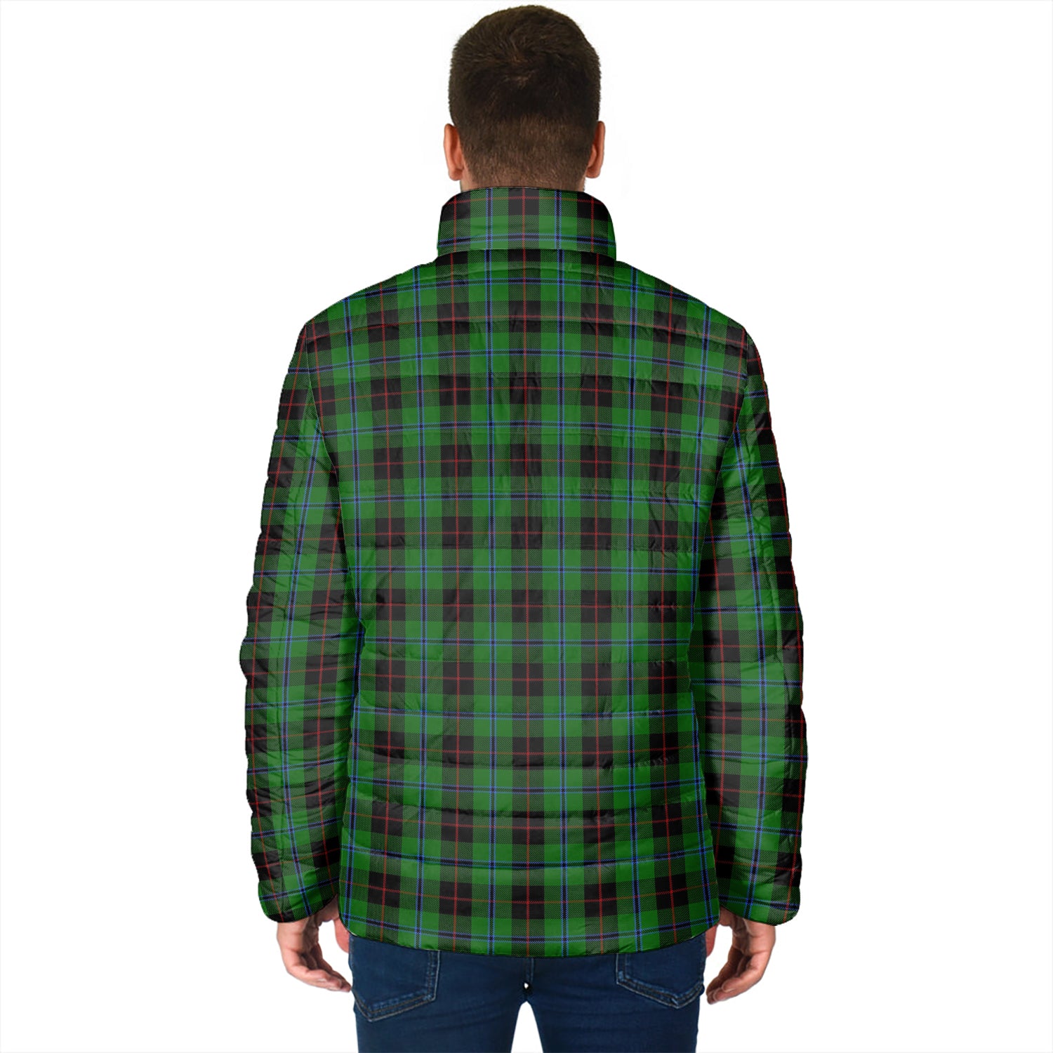 Douglas Black Tartan Padded Jacket with Family Crest - Tartan Vibes Clothing