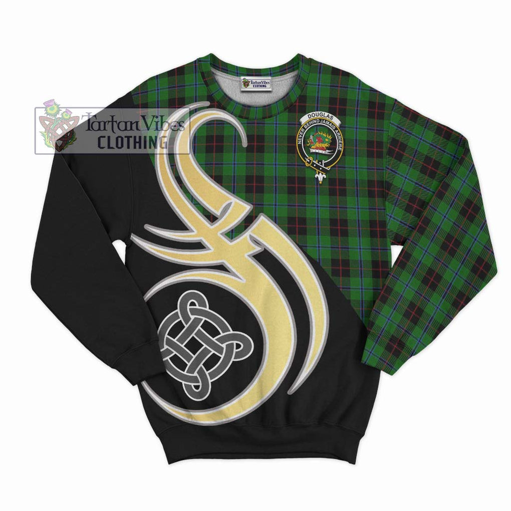 Douglas Black Tartan Sweatshirt with Family Crest and Celtic Symbol Style - Tartan Vibes Clothing