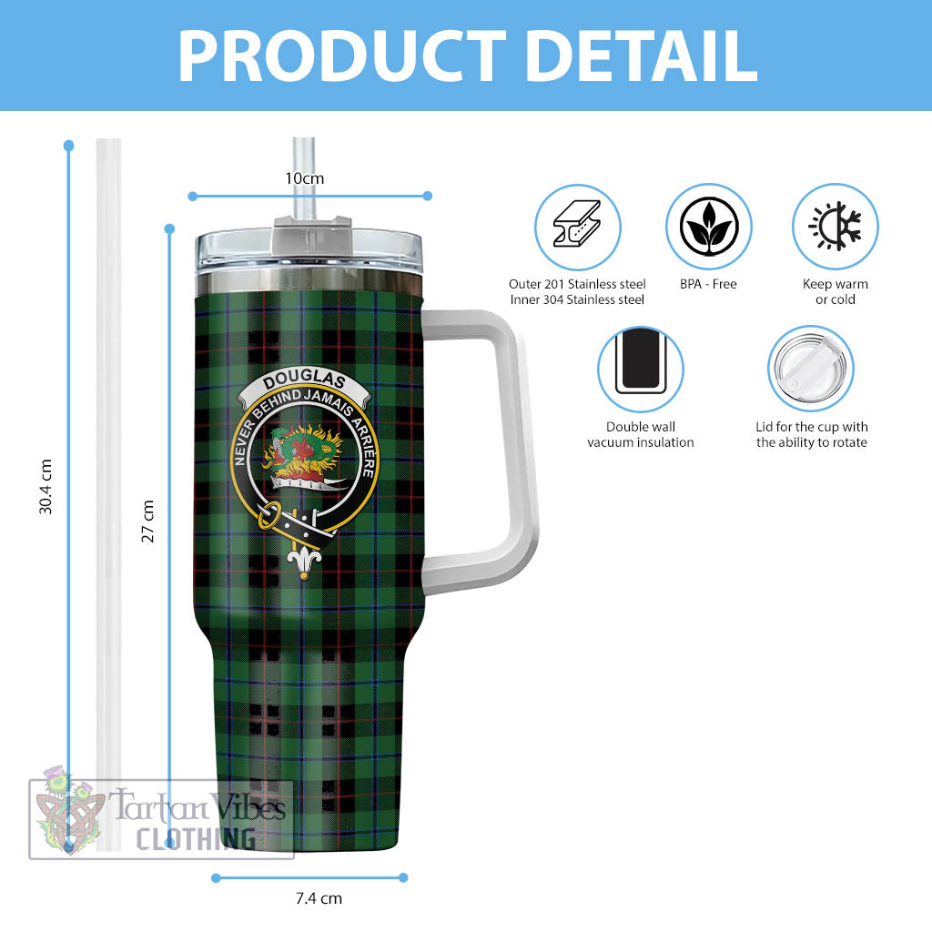 Tartan Vibes Clothing Douglas Black Tartan and Family Crest Tumbler with Handle