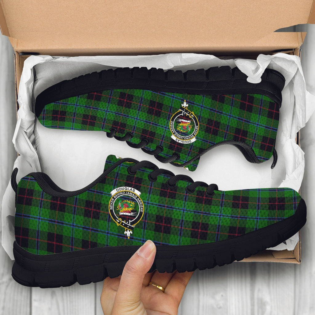 Douglas Black Tartan Sneakers with Family Crest - Tartan Vibes Clothing