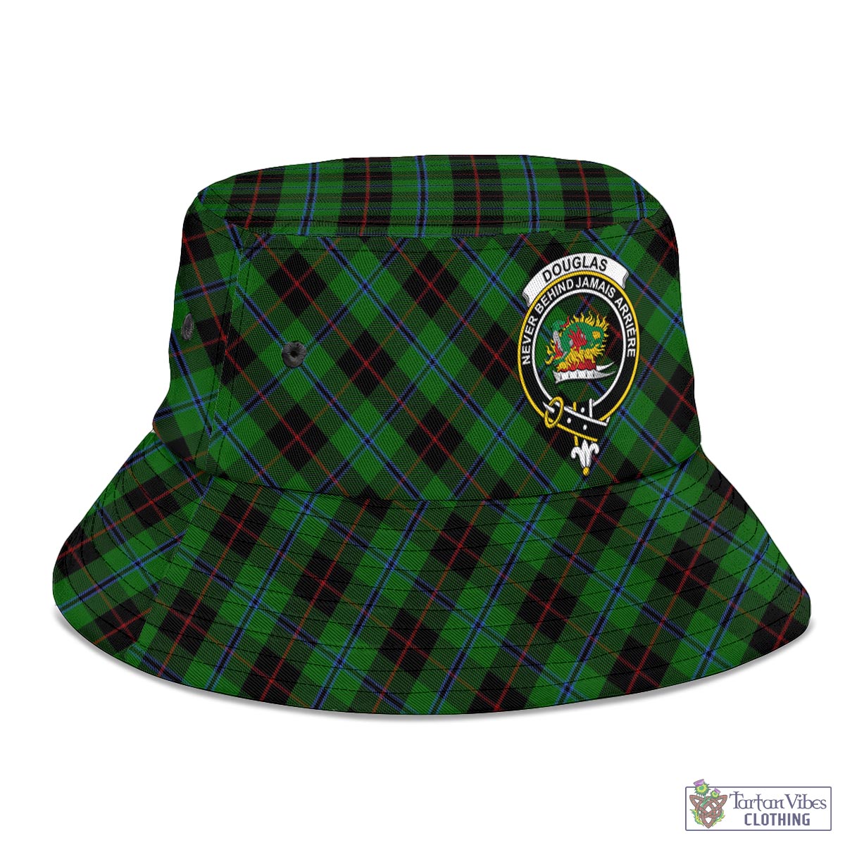 Tartan Vibes Clothing Douglas Black Tartan Bucket Hat with Family Crest