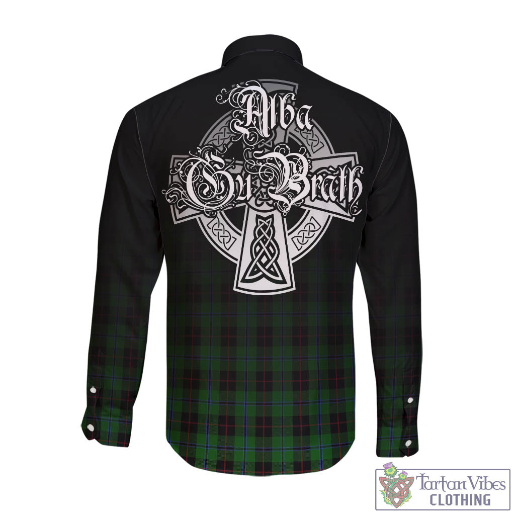 Tartan Vibes Clothing Douglas Black Tartan Long Sleeve Button Up Featuring Alba Gu Brath Family Crest Celtic Inspired