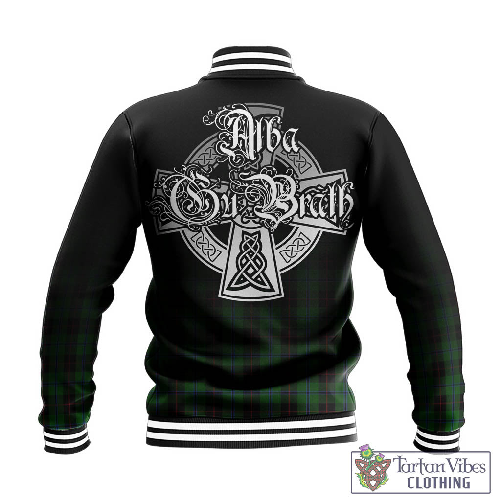 Tartan Vibes Clothing Douglas Black Tartan Baseball Jacket Featuring Alba Gu Brath Family Crest Celtic Inspired