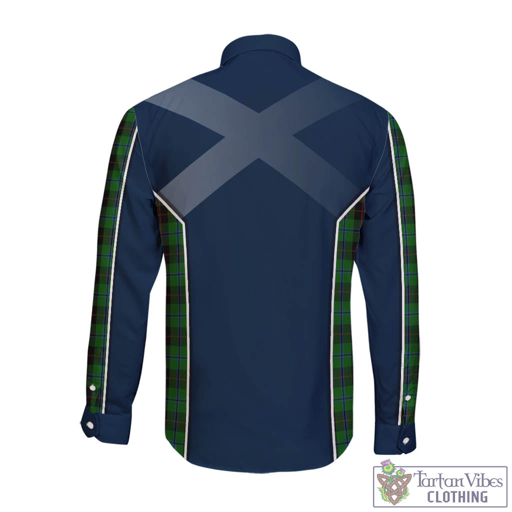 Tartan Vibes Clothing Douglas Black Tartan Long Sleeve Button Up Shirt with Family Crest and Scottish Thistle Vibes Sport Style