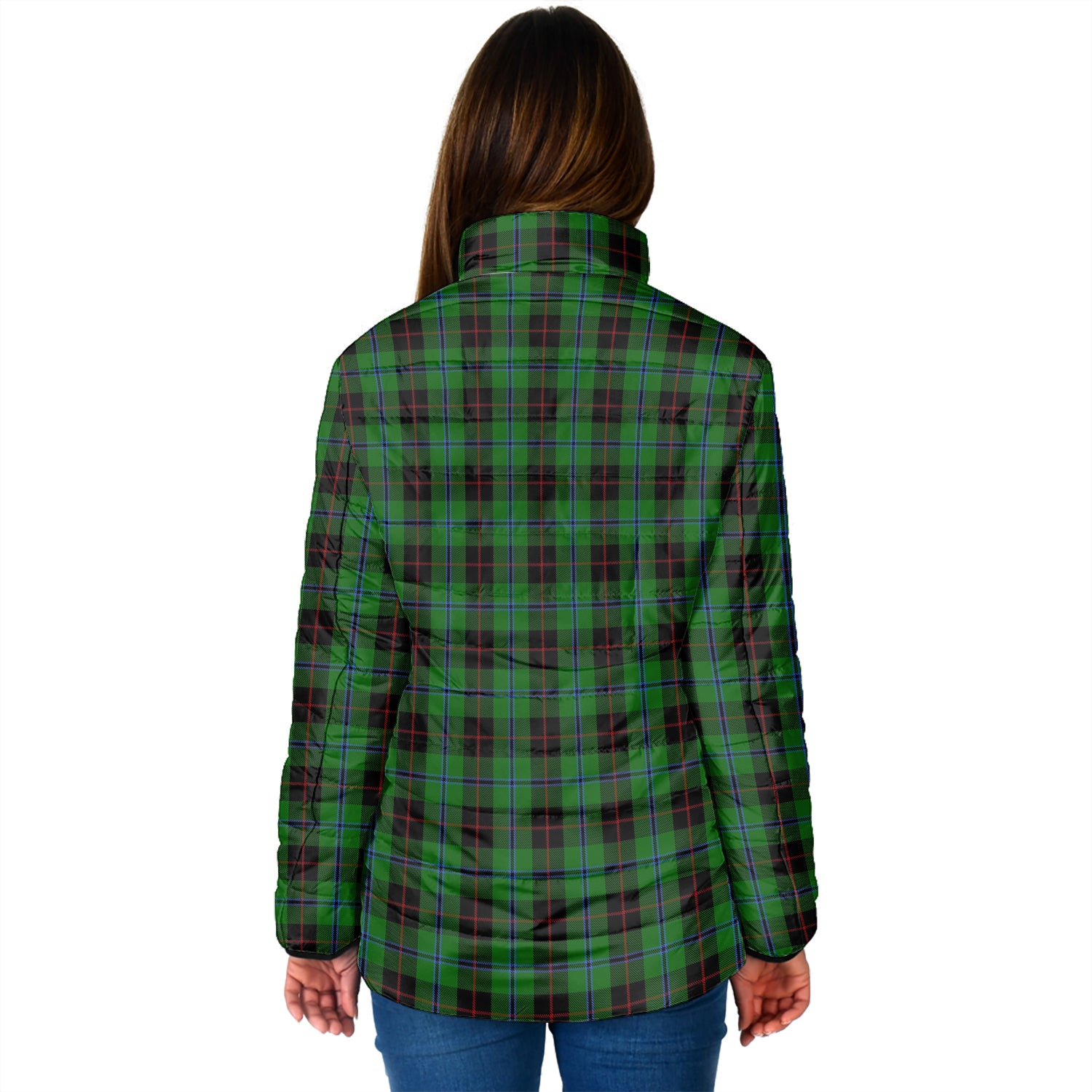 Douglas Black Tartan Padded Jacket with Family Crest - Tartan Vibes Clothing