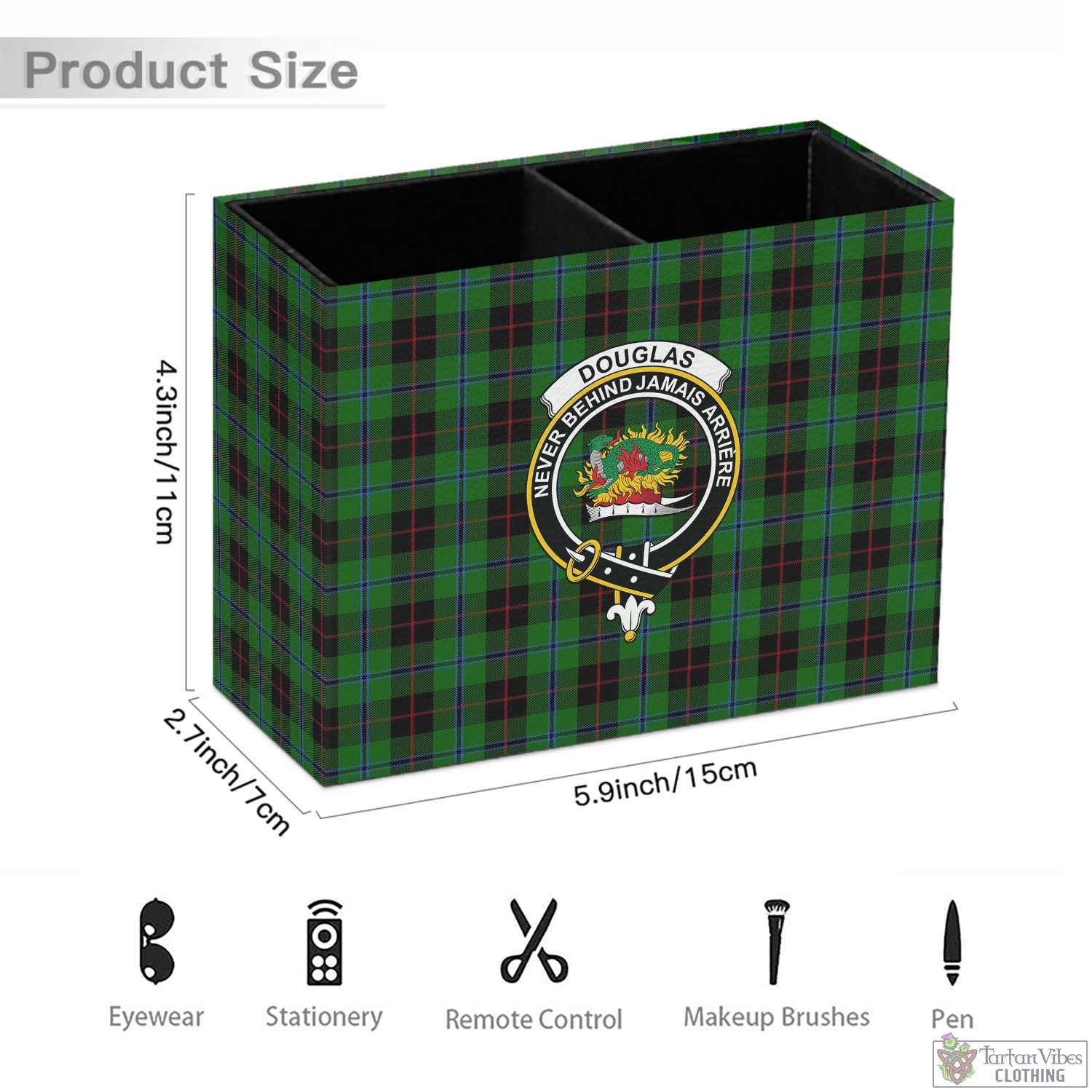 Tartan Vibes Clothing Douglas Black Tartan Pen Holder with Family Crest