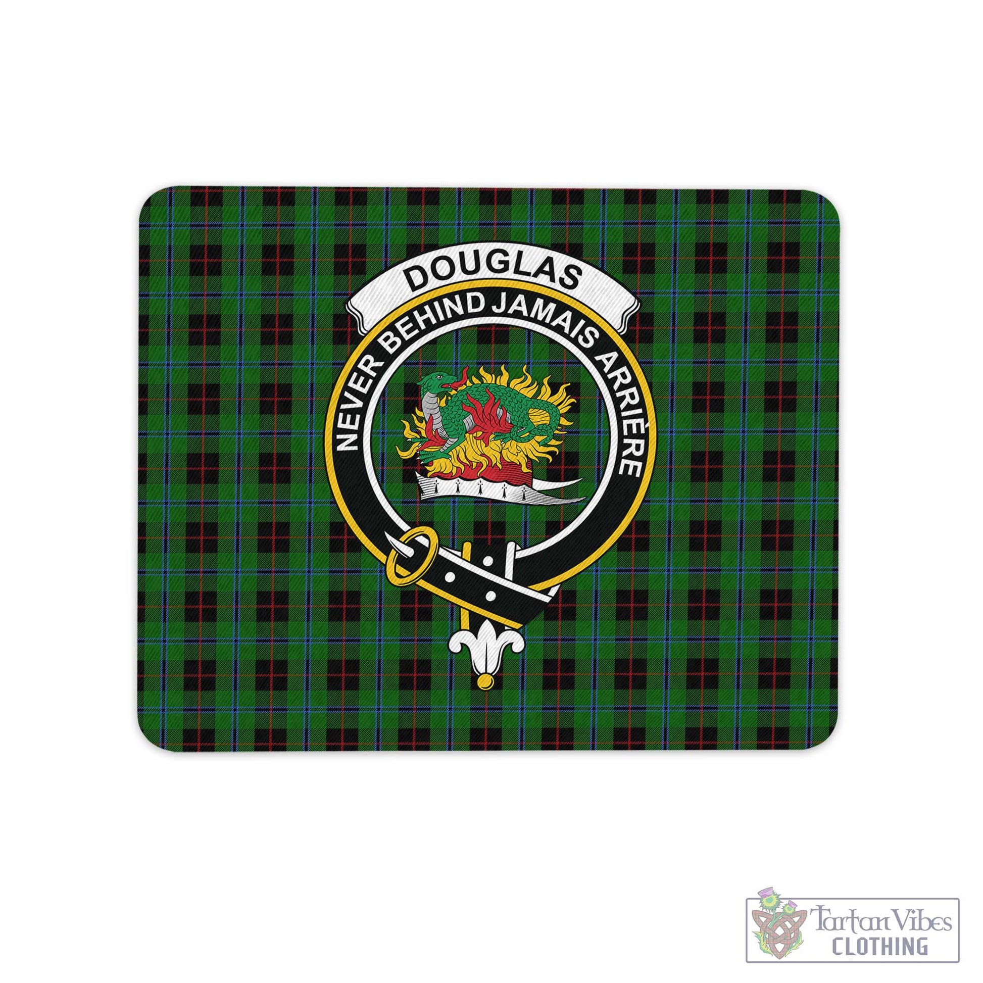 Tartan Vibes Clothing Douglas Black Tartan Mouse Pad with Family Crest