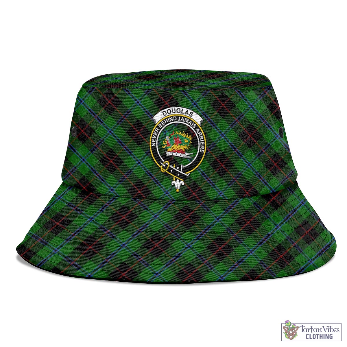 Tartan Vibes Clothing Douglas Black Tartan Bucket Hat with Family Crest