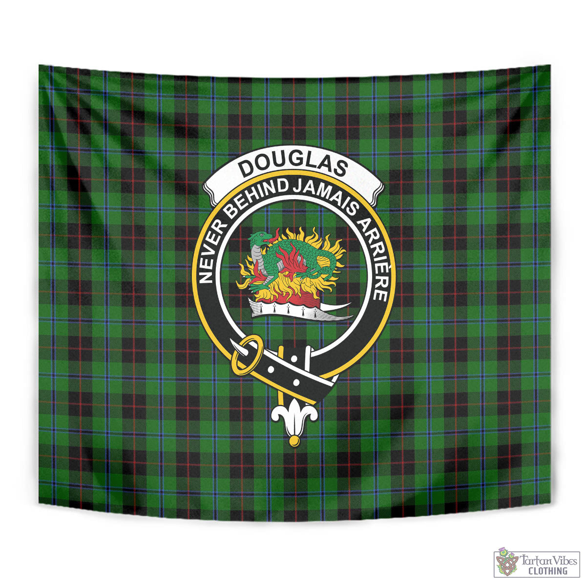 Tartan Vibes Clothing Douglas Black Tartan Tapestry Wall Hanging and Home Decor for Room with Family Crest